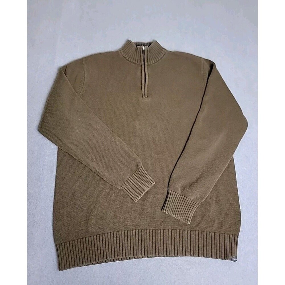 Eddie Bauer Pullover Sweater Mens XLT Tall Brown Gray 1/4 Zip Cotton Knit Dad